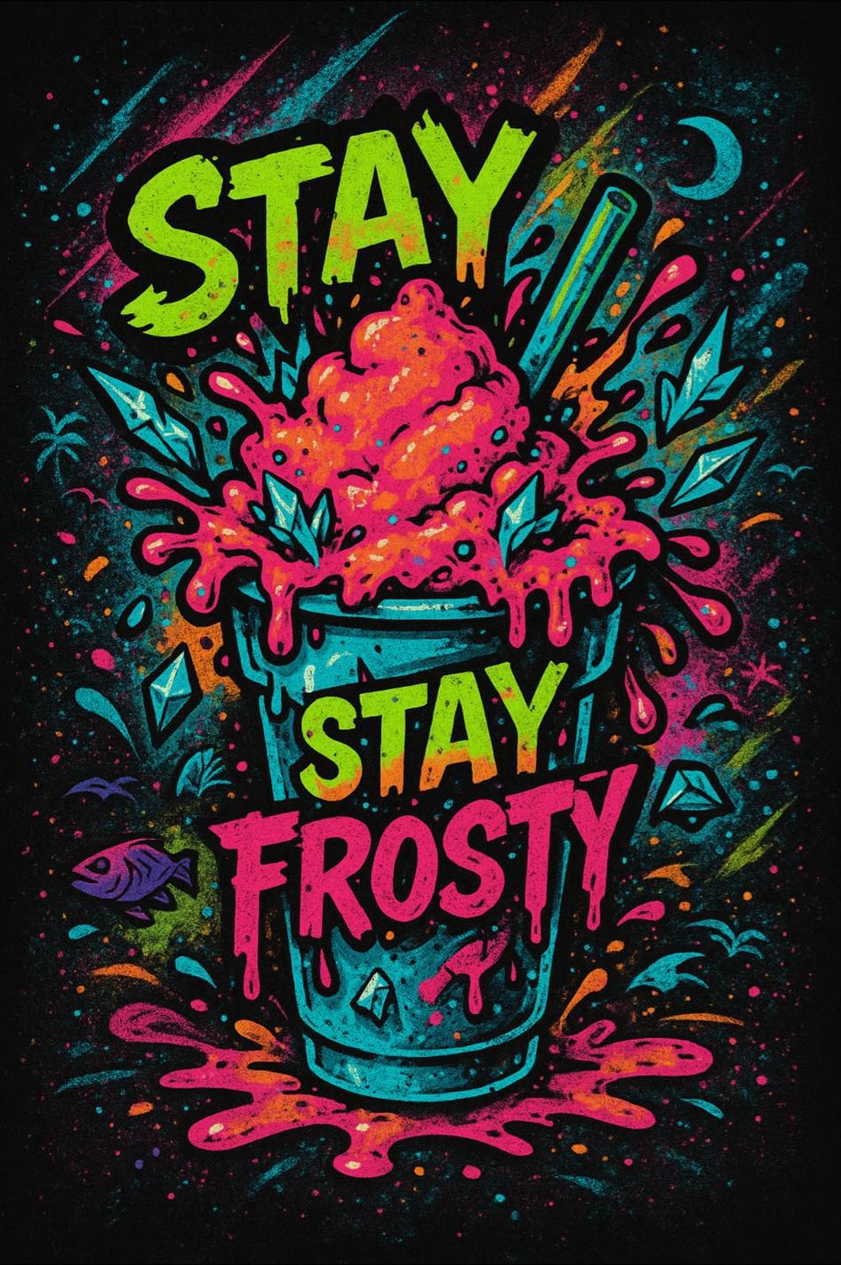 Stay Frosty Slushies - Vibrant street art style logo with overflowing slushie cup